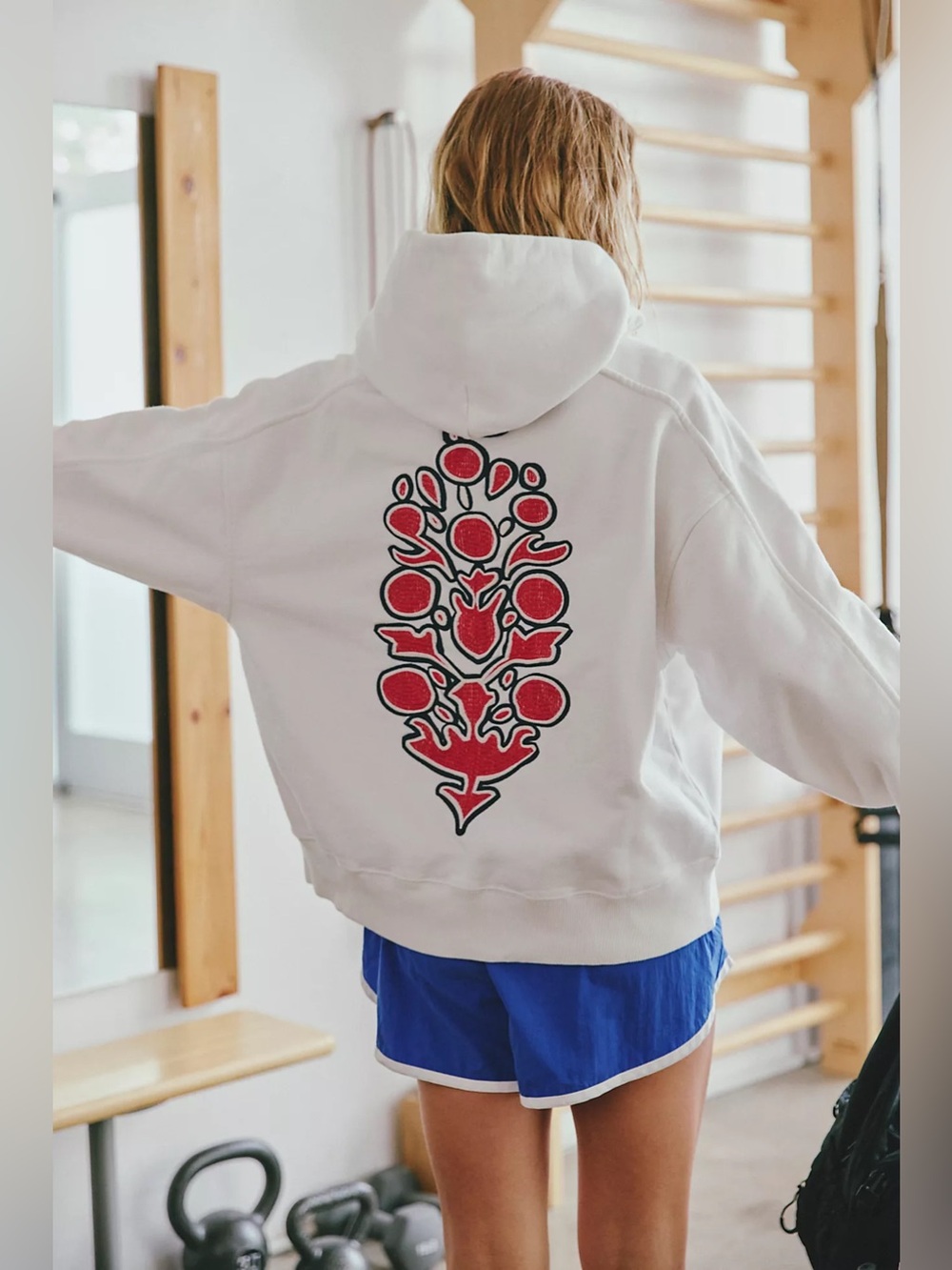 Free People A Cut Above Embroidered Logo Hoodie White FP Movement Small NEW NWT